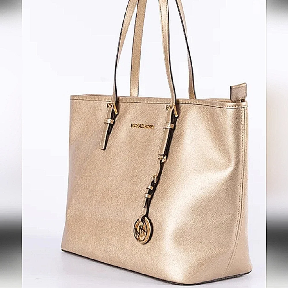 MICHAEL KORS Quinn Crosshatch Saffiano Texture Metallic Tote Bag